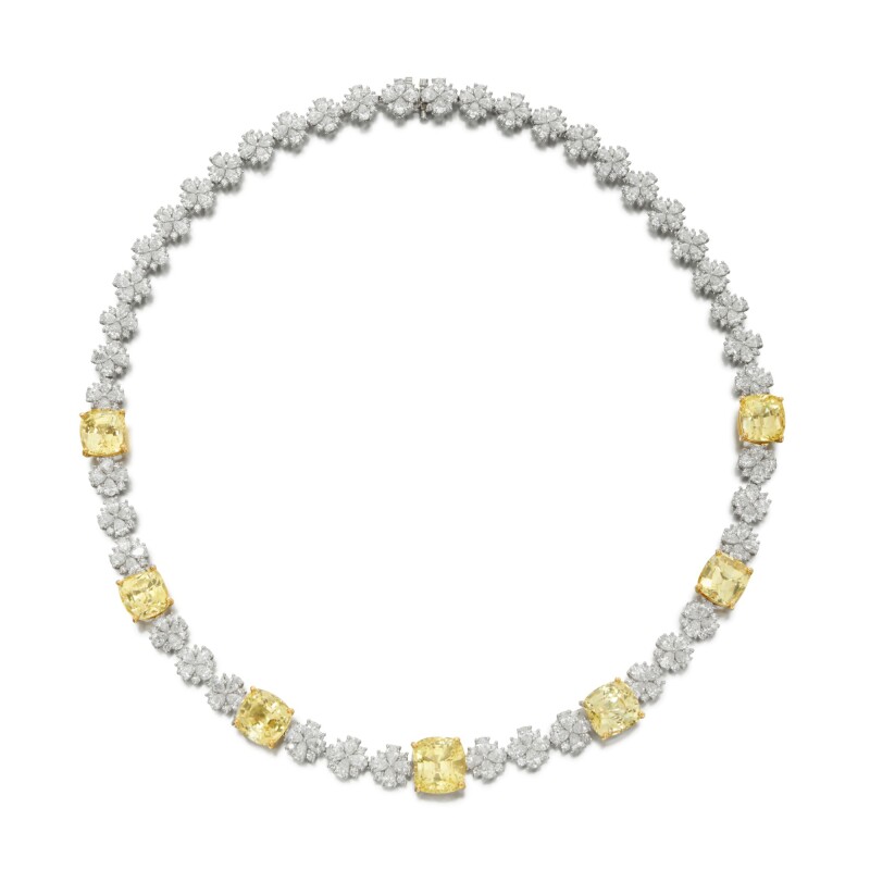 Vintage Tiffany yellow sapphire and diamond necklace